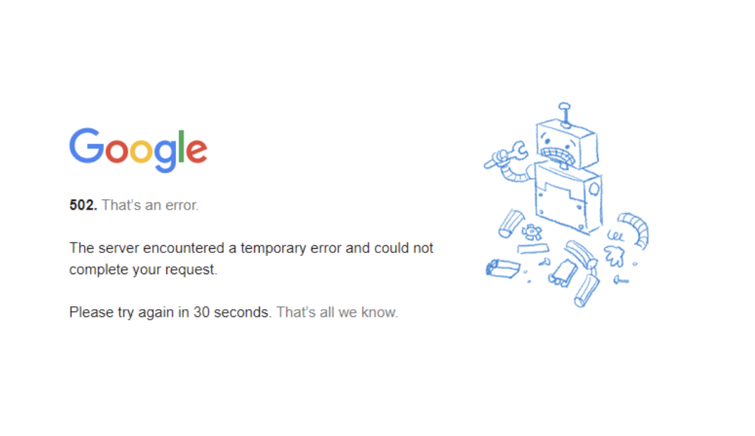 Google 502 Error Page
