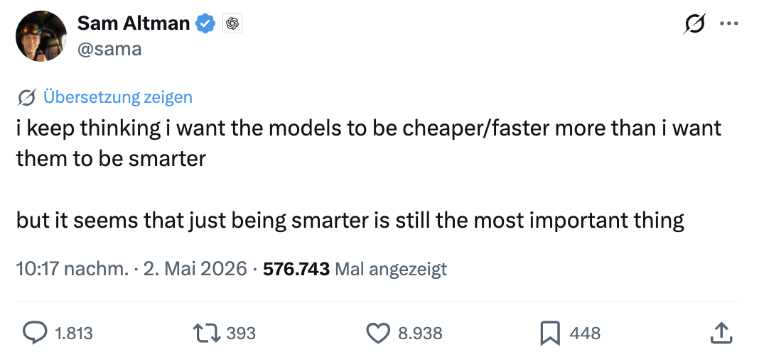 Sam Altman: Cheaper and faster more impportant than smarter ai models